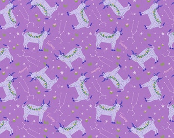 Paintbrush Studio Astrology Taurus Zodiac Dark Purple Cotton Fabric by the Yard or Select Length 120-21288