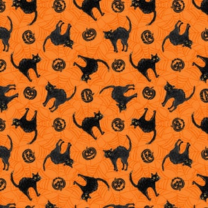 Wilmington Prints~Meow-Gical Night~Scared Cats~Orange~Baumwollstoff als Meterware oder in der gewünschten Länge 96478-899