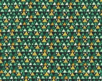 Robert Kaufman~Gustav Klimt~Triangles avec or métallique~Vert~Coton par mètre ou longueur choisie SRKM213527