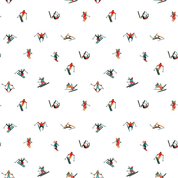 EOB~Riley Blake~Ski Hill~Skiers~White~Cotton Fabric by the Yard or Select Length C14774R-WHITE