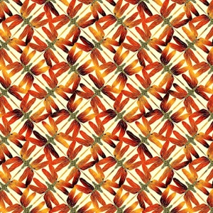Kanvas by Benartex~Sun Valley~Sunset Dragonfly w/ Metallic Gold~Cream/Orange~Cotton Fabric by the Yard or Select Length 8655MB-28