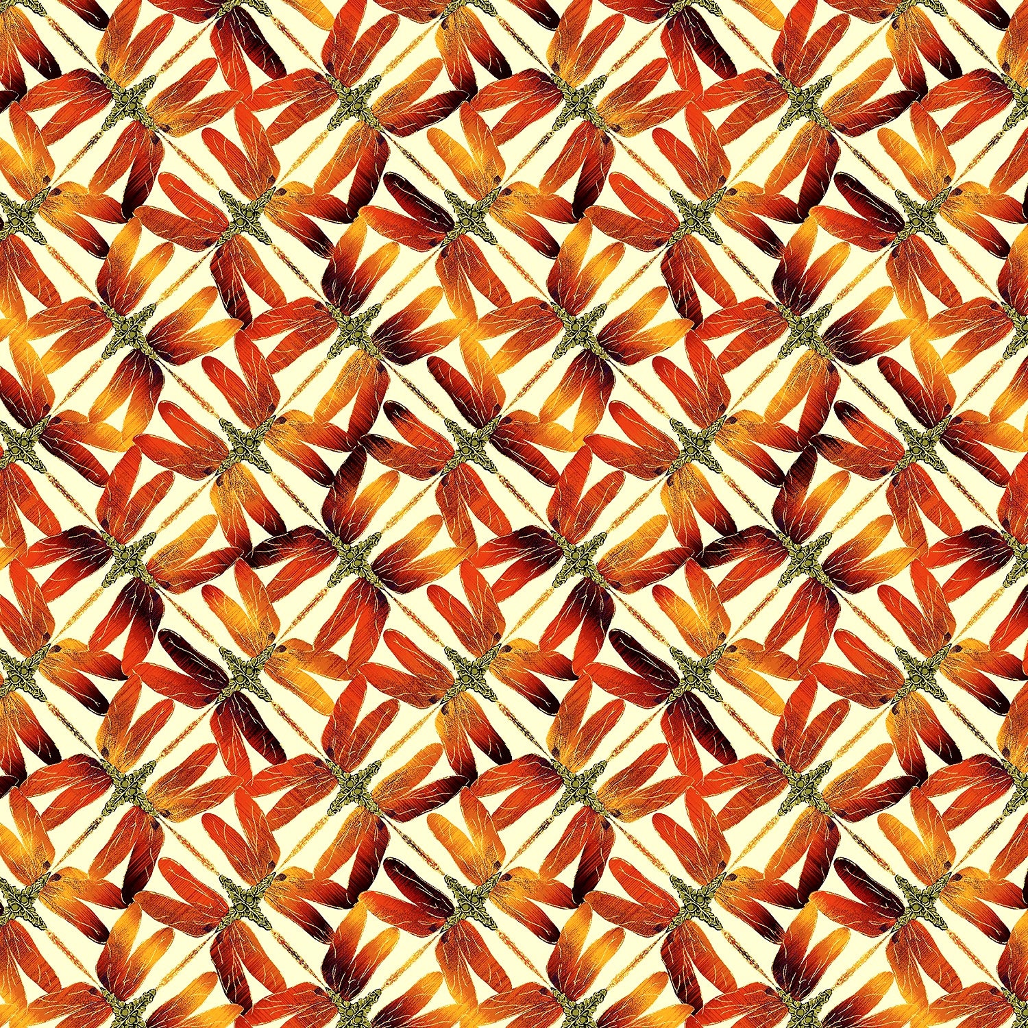 Benartex の Kanvas~Sun Valley~Sunset Dragonfly w/メタリック