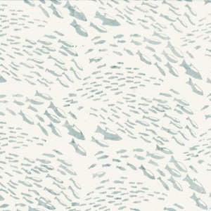 EOB~Hoffman~Bali Batiks~Along the Shores~School of Fish~Light Gray~Cotton Batik Fabric by the Yard or Select Length DM2-674