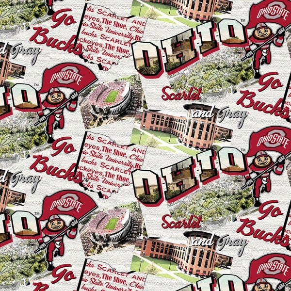 Sykel Enterprises~College Cottons~NCAA Ohio State Buckeyes Scenic Map~Multi~Cotton Fabric by the Yard OHS-1212