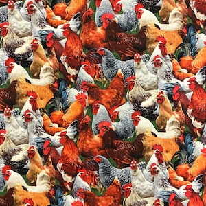 Elizabeths Studio~Farm Animals~Packed Chickens~Multi~Cotton Fabric by the Yard or Select Length 601E-MLT