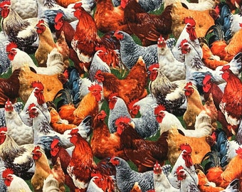 Elizabeths Studio Farm Animals Packed Chickens Multi Cotton Fabric by the Yard or Select Length 601E-MLT