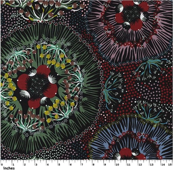 M & S Textiles Aboriginal Bush Plum Black by Polly Wheeler Cotton Fabric by the Yard or Select Length BPB