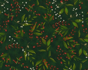 Robert Kaufman~Gnomeland Critters~Leaves and Berries~Green~Cotton Fabric by the Yard or Select Length SRKD219287