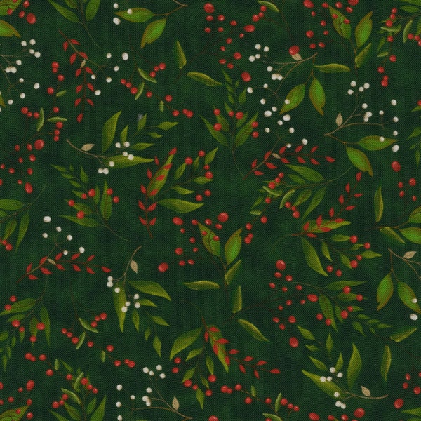 Robert Kaufman~Gnomeland Critters~Leaves and Berries~Green~Cotton Fabric by the Yard or Select Length SRKD219287