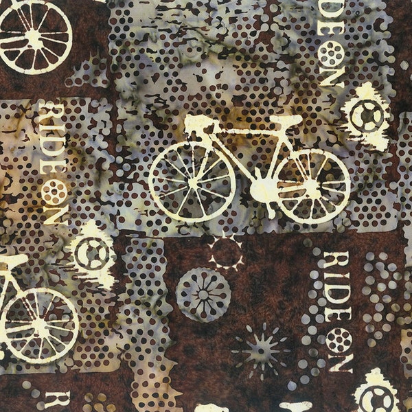 EOB ~ Banyan Batiks ~ Ride On III ~ Bike Collage ~ Bruin ~ Katoenen batikstof op maat gesneden of selecteer lengte 80350-35