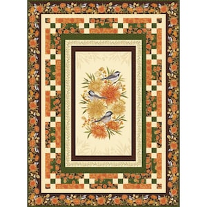 Quilt Kit~Chickadee Charm~58&quot; x 79&quot; Chickadee Chrysanthemum Panel Throw Quilt (Includes Fabric for Top of Quilt and Binding) AAFQK-1462