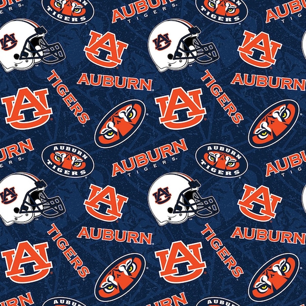 Sykel Enterprises~College Cottons~NCAA Auburn Tigers~Navy/Orange~Cotton Fabric by the Yard or Select Length AU-1178