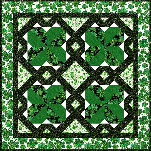 Quilt Kit- Four Leaf Clover~46" x 46" Irish Wishes Wall or Table Topper Quilt (includes pattern/fabric for top of quilt/binding) KIT-4064A