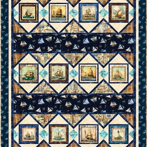 Quilting TreasuresSirens Call36.5 x 42 Nautical Patches PanelDigitalNavyCotton Fabric by the Panel 29991-N image 4