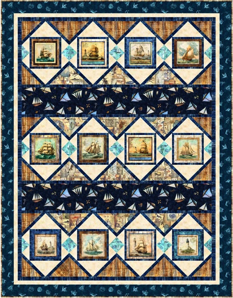 Quilting TreasuresSirens Call36.5 x 42 Nautical Patches PanelDigitalNavyCotton Fabric by the Panel 29991-N image 4