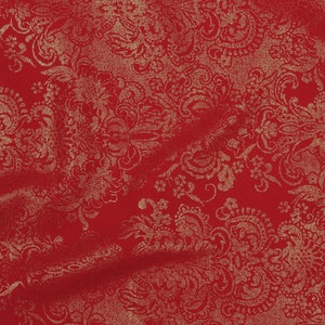 EOB~Robert Kaufman~Season of Sparkle~Damask w/ Metallic Gold~Cardinal~Cotton Fabric by the Yard or Select Length SRKH2182194