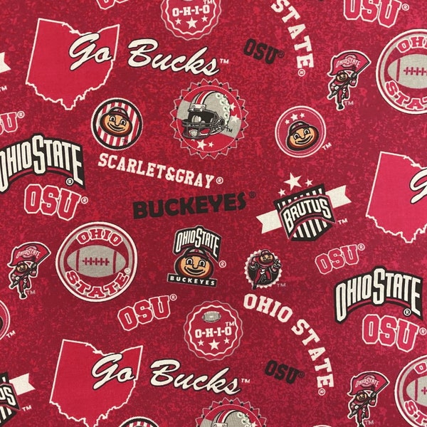 EOB~Sykel Enterprises~College Cottons~NCAA Ohio State Buckeyes Home State~Crimson~Cotton Fabric by the Yard Select Length OHS-1208