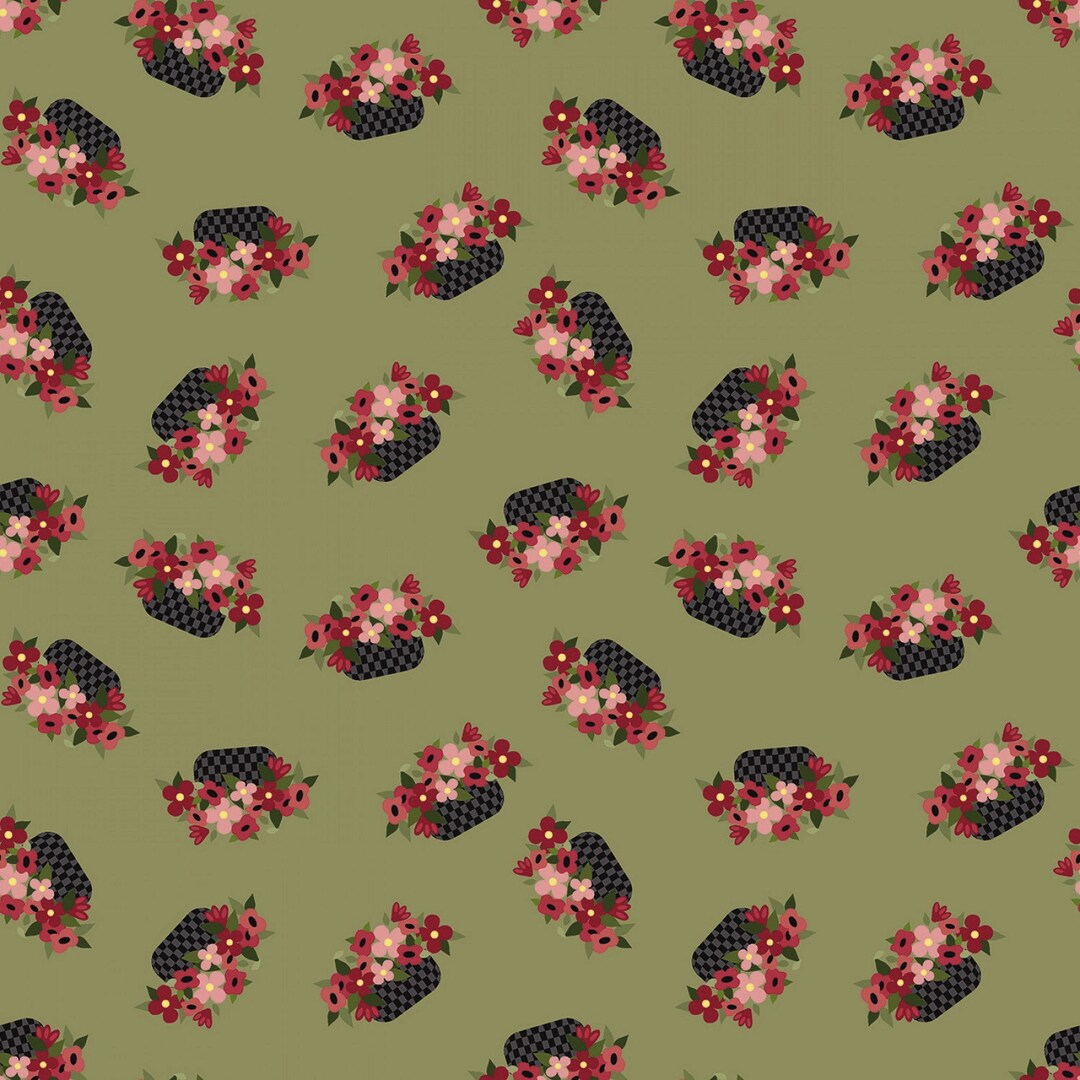 Riley Blake Petals & Pedals Baskets Green Cotton Etsy