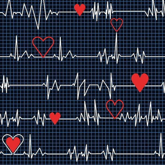 EOB~Windham~Calling all Nurses~Herzschlag~Schwarz~Baumwollstoff Meterware  oder Länge auswählen 37302-1