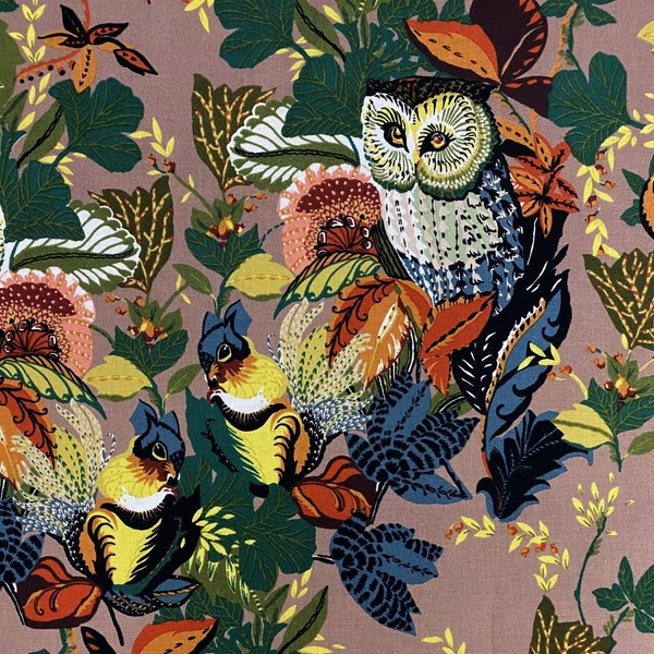 Alexander Henry~Fall Harvest~Harvest Owl~LARGE SCALE Print~Mushroom~Cotton Fabric by the Yard or Select Length 8821-A