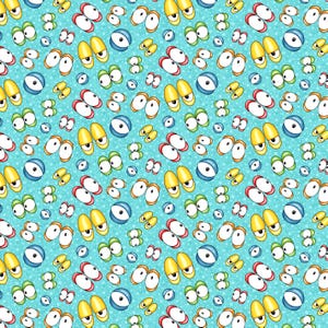 May include: A seamless pattern of cartoon eyes on a light blue background. The eyes are various colors, including blue, green, yellow, and orange. The eyes are all looking in different directions.