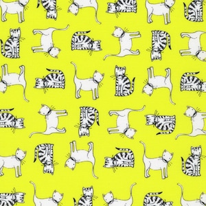 Robert Kaufman~Fancypants~Cats~Lemon~Cotton Fabric by the Yard or Select Length AWUD22086137