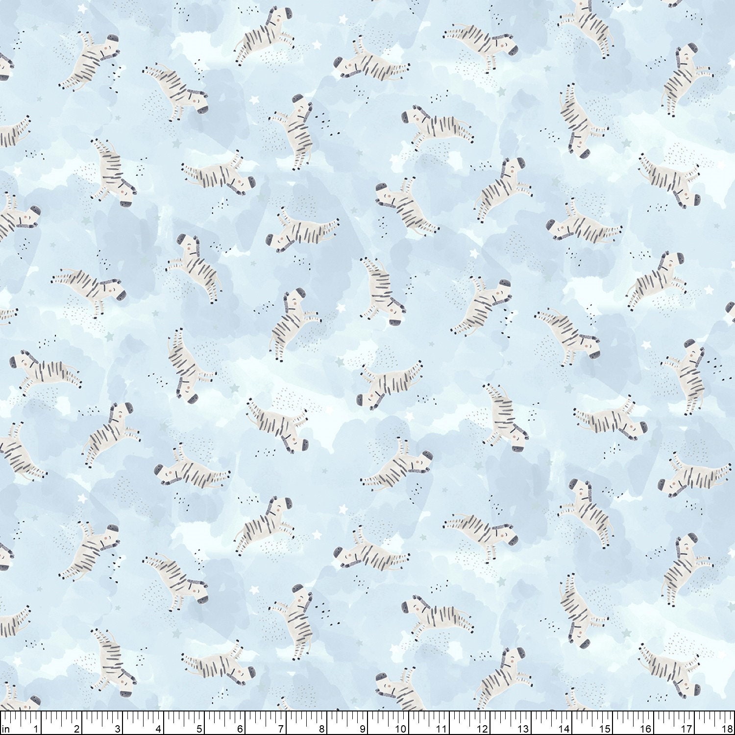 Timeless Treasures~full of Wonder~cute Tossed Zebras~sky