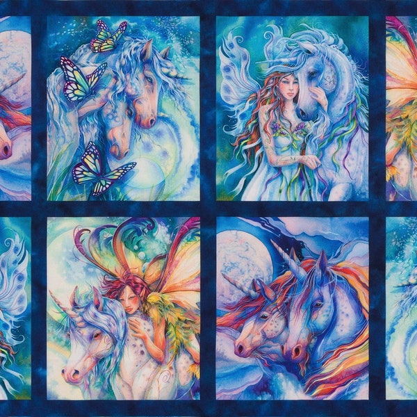 Robert Kaufman - Morningmoon Fairies - 24.5" x 44" Unicorns Block Panel - Digital Print - Wild - Cotton Fabric by the Panel ABKD18646286