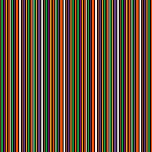 May include: A repeating pattern of vertical stripes in various colors. The stripes alternate between black, white, orange, green, purple, and yellow. The design is symmetrical and creates a visually dynamic effect.
