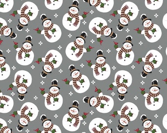 Benartex~Winter at the Farm~Merry Snowmen~Light Grey~Cotton Fabric by the Yard or Select Length 13455-13