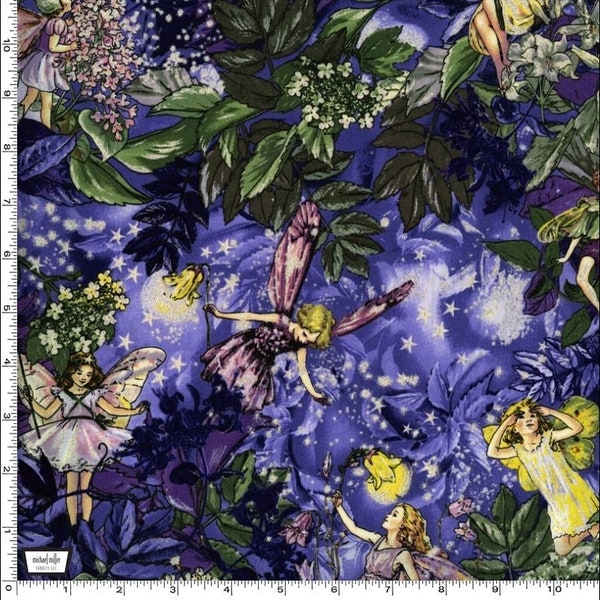 Michael Miller~Nite Flower Fairies~Fairies~Nite~Cotton Fabric by the Yard or Select Length DM5043-NITE