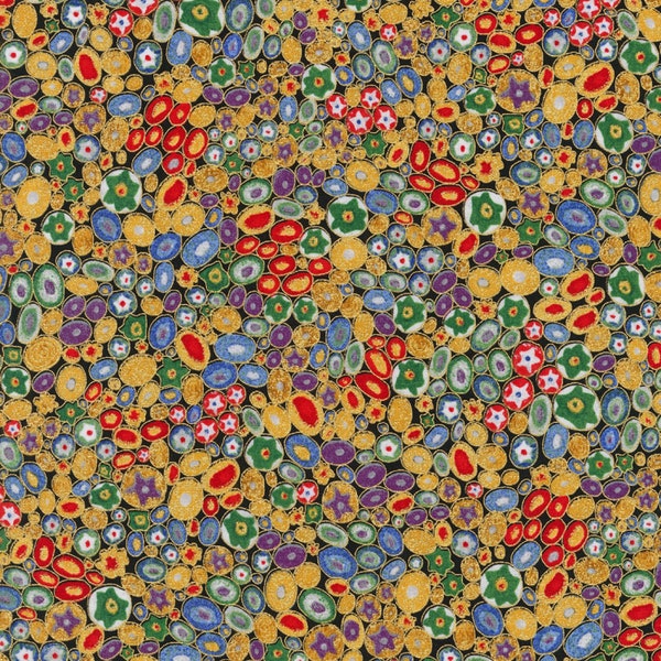 Robert Kaufman~Gustav Klimt~Circles w/ Metallic Gold~Multi~Cotton Fabric by the Yard or Select Length SRKM17183205