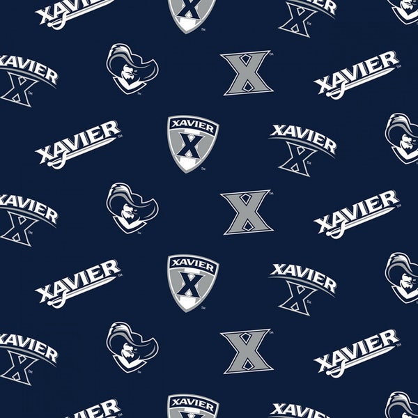 Sykel Enterprises~College Cottons~NCAA Xavier Musketeers~Navy~Cotton Fabric by the Yard XAV-045