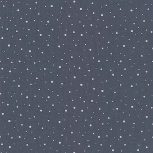 May include: A dark blue fabric with a white polka dot pattern. The dots are evenly spaced and create a subtle, yet elegant design.