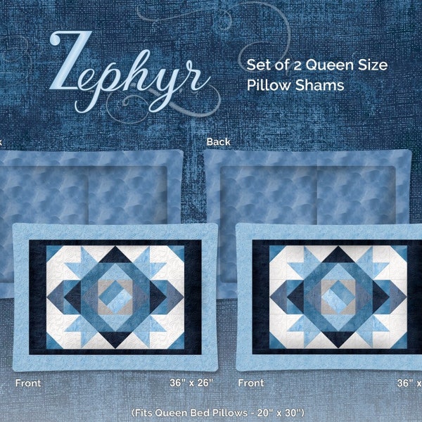 Quilt Kit~Zephyr~Blue Gray and White~Set of Two 36" x 26" Pillow Shams~Includes Fabric for Tops and Backs AAFQK-950