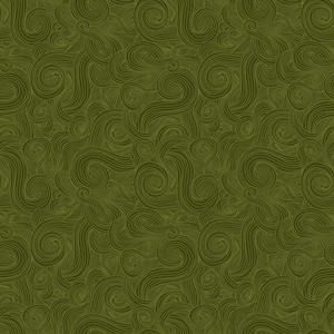 May include: An olive green seamless pattern with a swirling, organic design. The pattern features flowing lines and spiral shapes, creating a textured, wave-like effect. The overall aesthetic is natural and abstract, suitable for various design applications.