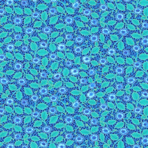 Tesoros atemporales ~ Luminoso ~ Pequeñas flores y hojas con dorado metálico ~ Azul ~ Tela de algodón cortada a medida o seleccione largo CM2986-AZUL