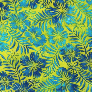 EOB~Robert Kaufman~Artisan Batik~Totally Tropical~Hibiscus~Lime~Cotton Batik Fabric by the Yard or Select Length AMD2131450