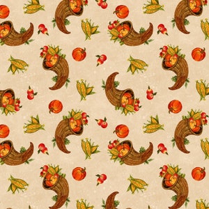 Wilmington Prints Gnome-Kin Patch Cornucopia Toss Cream Cotton Fabric by the Yard or Select Length 39846-228
