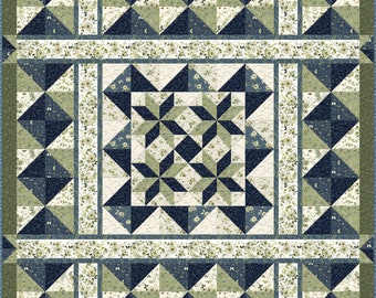 Quilt Kit~Green Fields~78" x 90" Green Blue Ivory Subtle Floral Full Size Quilt (Includes fabric for top of quilt & binding) AAFQK-1067