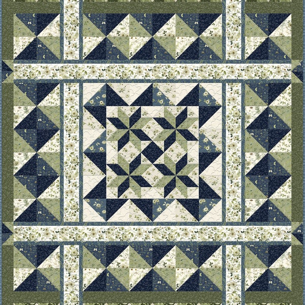 Quilt Kit~Green Fields~78" x 90" Green Blue Ivory Subtle Floral Full Size Quilt (Includes fabric for top of quilt & binding) AAFQK-1067