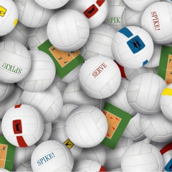 Elizabeths Studio~Sports~Volleyballs~White~Cotton Fabric by the Yard or Select Length 216E-WHT
