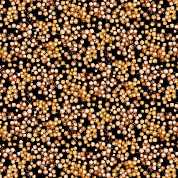 Henry Glass~Autumn Elegance~Berries w/ Metallic Copper~Black~Cotton Fabric by the Yard or Select Length 724M-99