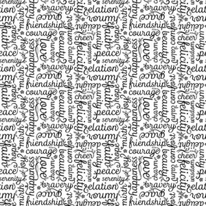EOB~Contempo by Benartex~Botanica~Script~Black/White~Cotton Fabric by the Yard or Select Length 13685B-14