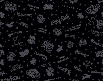 Contempo By Benartex~Harry Potter~Shadow Words~Black~Licensed Cotton Fabric by the Yard or Select Length 15224B-12