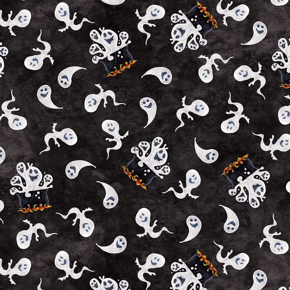 EOB - Blank Quilting~Booville~Ghosts & Goblins~GLOW in the DARK~Black~Cotton Fabric by the Yard or Select Length 1036G-99