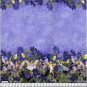 Michael Miller~Nite Flower Fairies~Fairies Border Stripe~Nite~Cotton Fabric by the Yard or Select Length DM5048-NITE