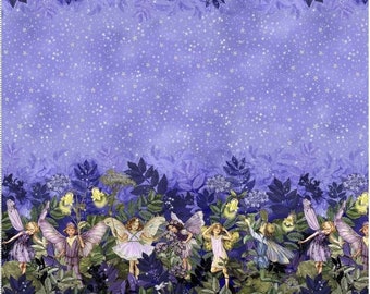 Michael Miller~Nite Flower Fairies~Fairies Border Stripe~Nite~Cotton Fabric by the Yard or Select Length DM5048-NITE