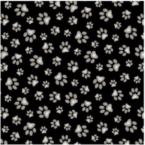 Elizabeths Studio ~ Mascotas adorables ~ Huellas de patas ~ Negro ~ Tela de algodón cortada a medida o seleccione largo 181E-BLK