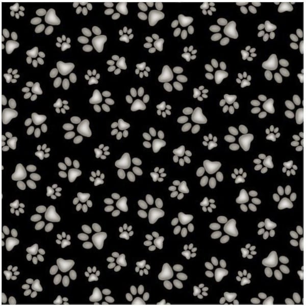 Elizabeths Studio~Adorable Pets~Paw Prints~Black~Cotton Fabric by the Yard or Select Length 181E-BLK